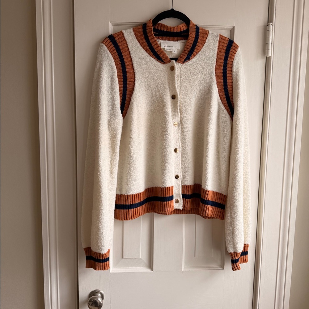 Anthropologie Cream and Brown Chenille Cardigan